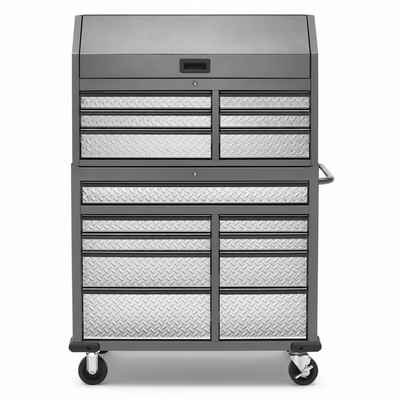41 In. W X 25 In. D 15-Drawer Hammered Granite Mobile Tool Chest Combo