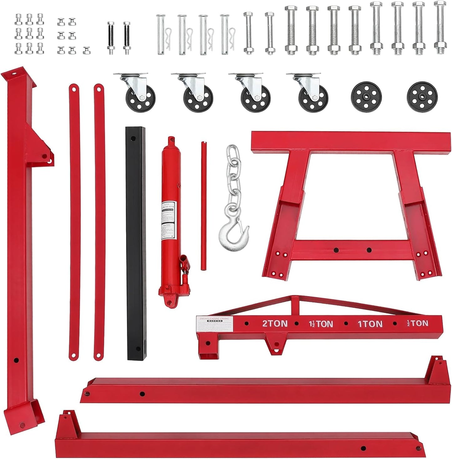 2 Ton Folding Hydraulic Engine Hoist, Folding Engine Shop Crane Hoist Lift, Heavy Cherry Picker with 6 Wheels for Garage, Workshop,Cherry