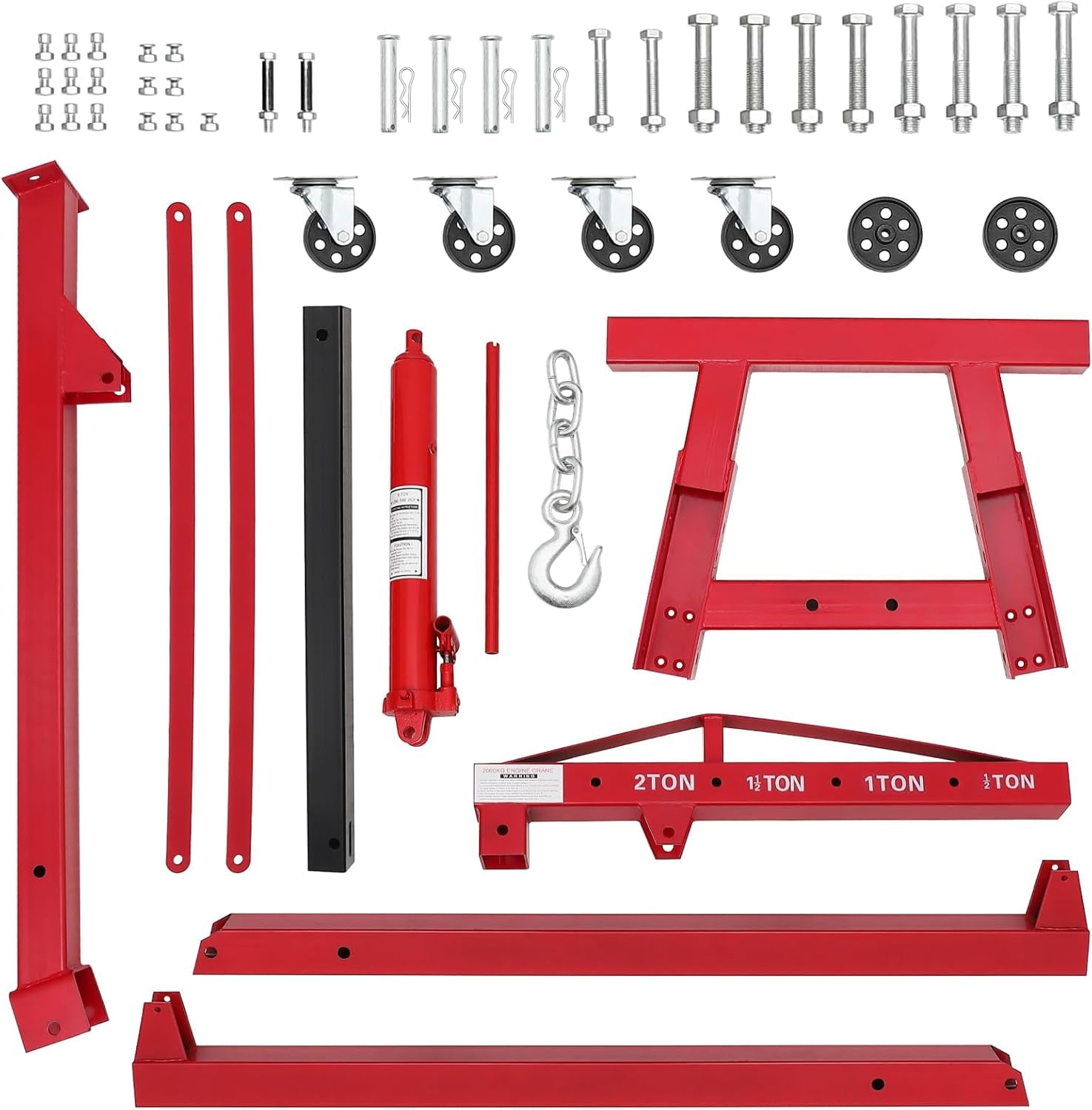 2 Ton Folding Hydraulic Engine Hoist, Folding Engine Shop Crane Hoist Lift, Heavy Cherry Picker with 6 Wheels for Garage, Workshop,Cherry