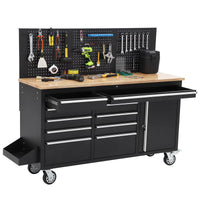 Tool Chest Workbench, 61-Inch Rolling Tool Chest with Wheels, 10 Drawers, Multifunctional Tool Cart Mechanic Tool Storage Cabinet for Garage, Assembled Large Tool Box Storage Cabinet, Black