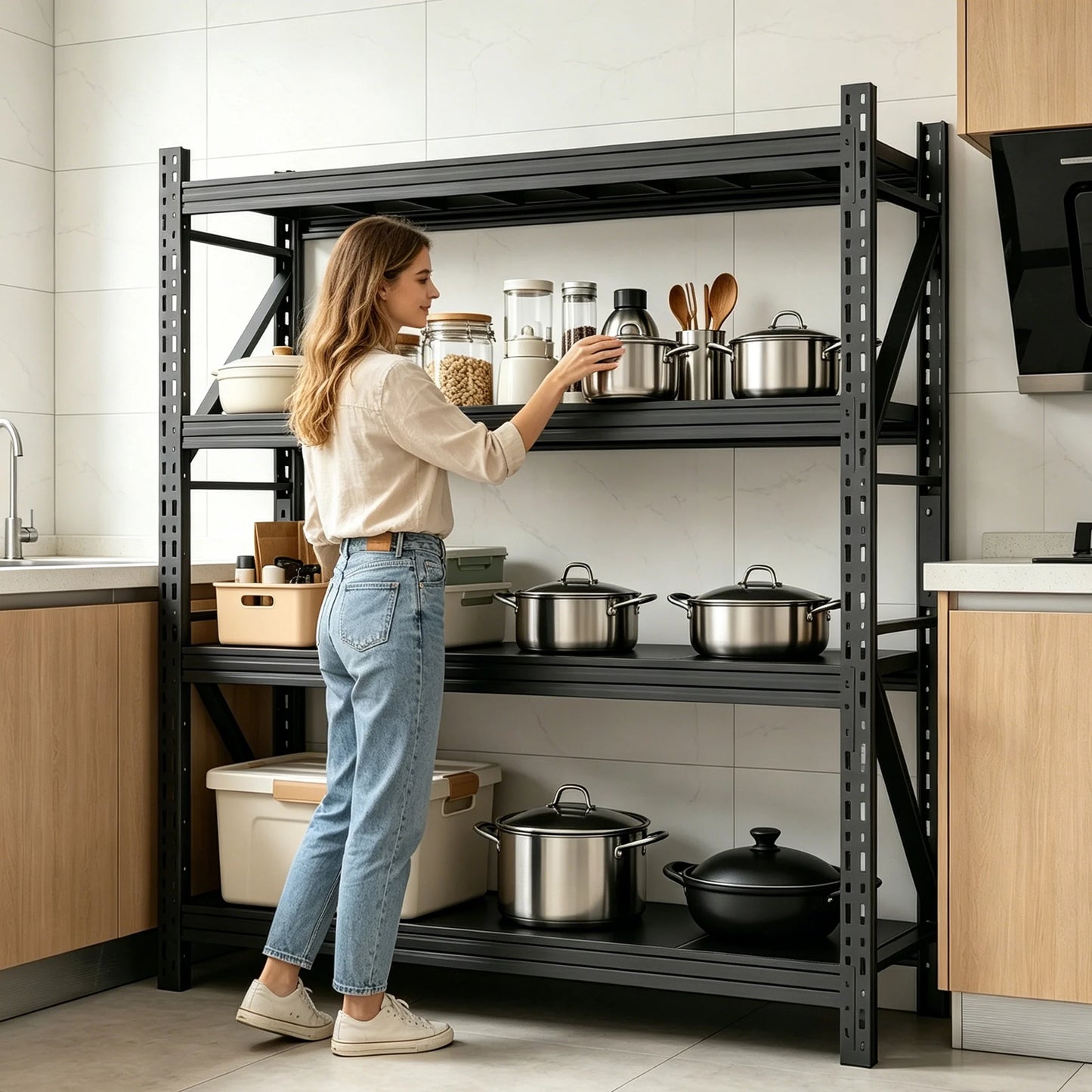 3 Sets Heavy Duty Garage Shelving,73"H 3000LBS Load Capacity Metal Garage Storage Shelves Adjustable Industrial Shelving Unit for Garage,Warsehouse,Workshop