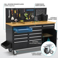 Tool Chest Workbench, 61-Inch Rolling Tool Chest with Wheels, 10 Drawers, Multifunctional Tool Cart Mechanic Tool Storage Cabinet for Garage, Assembled Large Tool Box Storage Cabinet, Black — How It Works