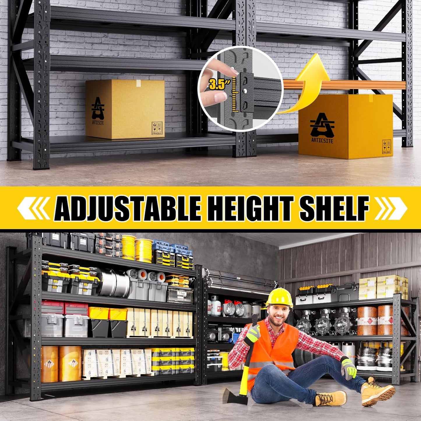 8000LBS Heavy Duty Storage Shelves, 4 Tier Adjustable Garage Shelving Unit, Heavy Duty Metal Shelving for Garage, Basement, Warehouse, Storage Room, Garage Storage Shelves, 79" W X 24" D X 74" H Black