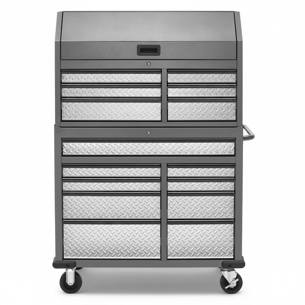 41 In. W X 25 In. D 15-Drawer Hammered Granite Mobile Tool Chest Combo