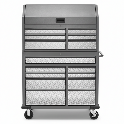 41 In. W X 25 In. D 15-Drawer Hammered Granite Mobile Tool Chest Combo