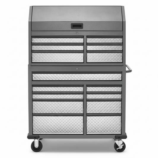 41 In. W X 25 In. D 15-Drawer Hammered Granite Mobile Tool Chest Combo