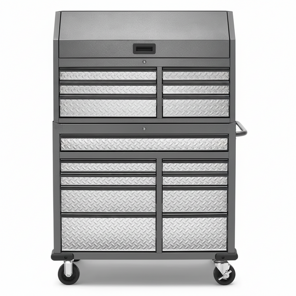 41 In. W X 25 In. D 15-Drawer Hammered Granite Mobile Tool Chest Combo