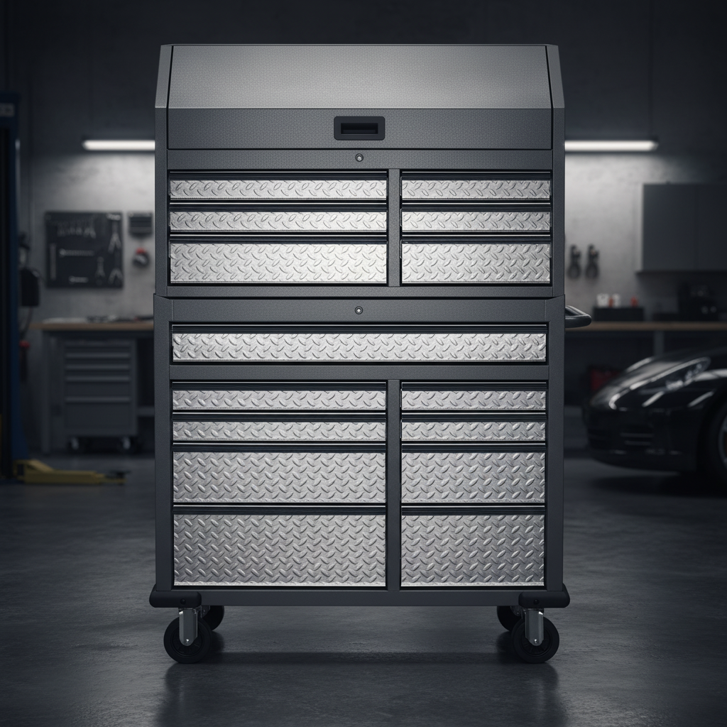 41 In. W X 25 In. D 15-Drawer Hammered Granite Mobile Tool Chest Combo