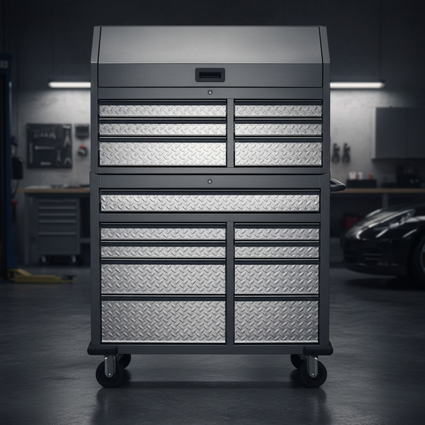 41 In. W X 25 In. D 15-Drawer Hammered Granite Mobile Tool Chest Combo
