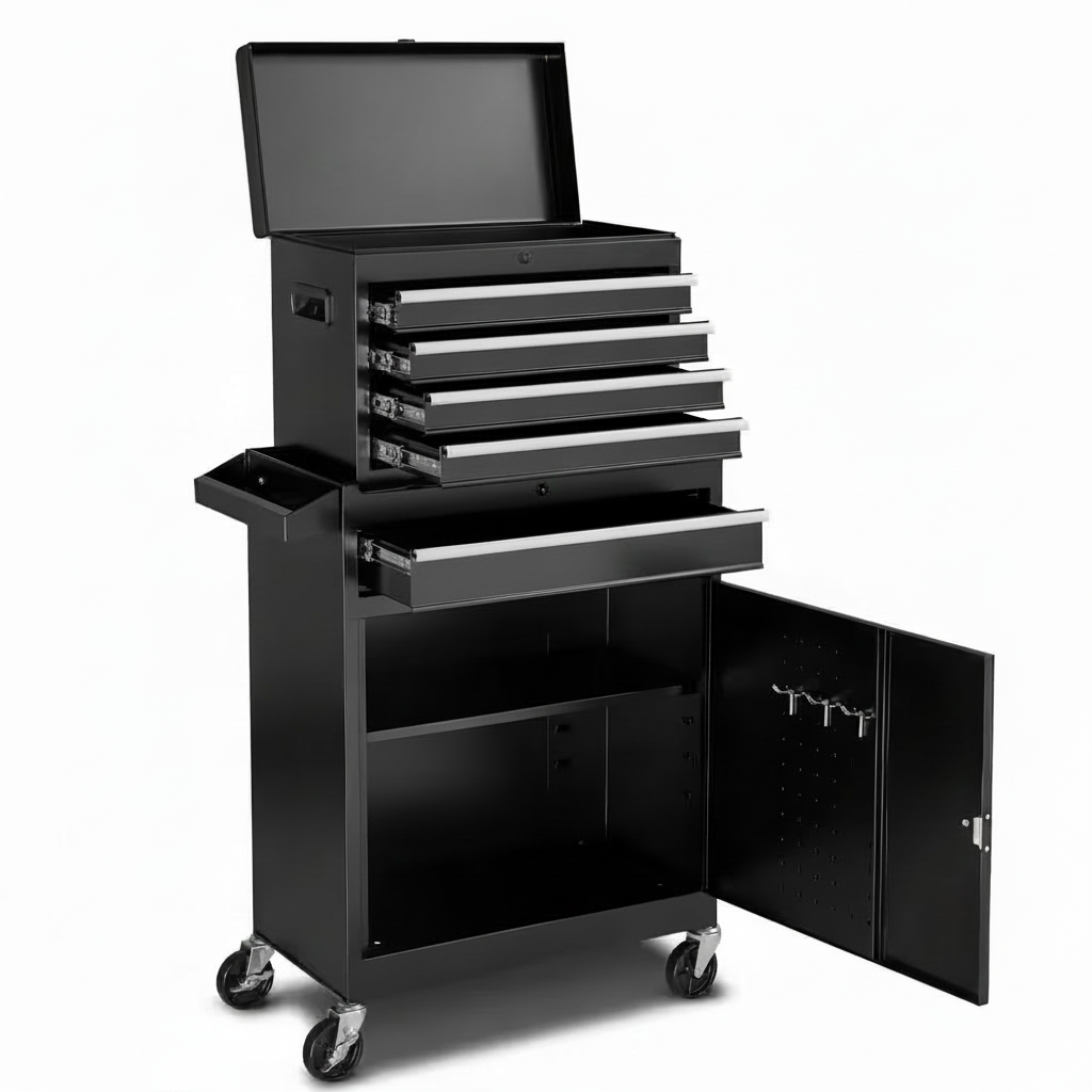 Rolling Tool Chest with Detachable Top Metal Toolbox, Lock Bar, 2-In-1, 11 In. Width, 5 Drawers Tool Cabinet Organizer