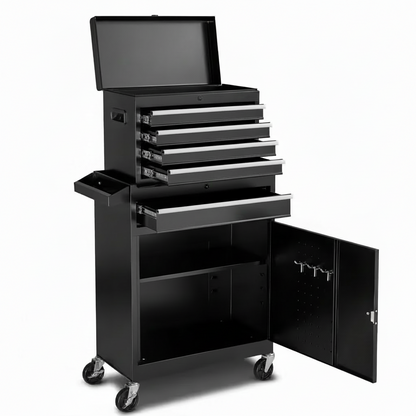 Rolling Tool Chest with Detachable Top Metal Toolbox, Lock Bar, 2-In-1, 11 In. Width, 5 Drawers Tool Cabinet Organizer