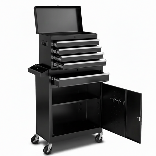 Rolling Tool Chest with Detachable Top Metal Toolbox, Lock Bar, 2-In-1, 11 In. Width, 5 Drawers Tool Cabinet Organizer