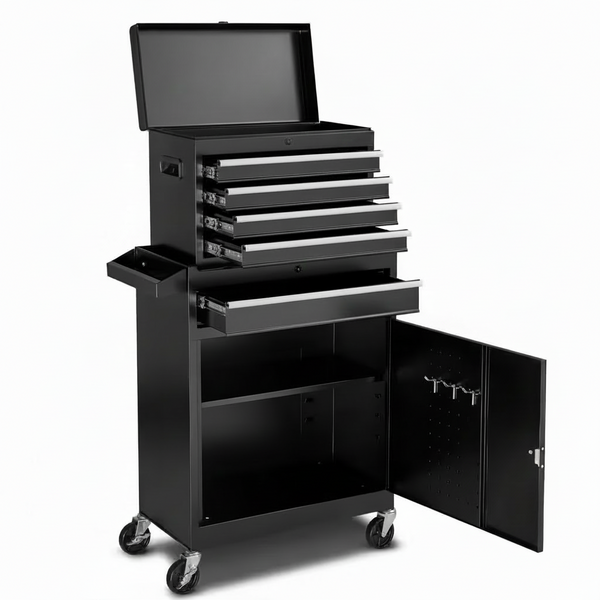 Rolling Tool Chest with Detachable Top Metal Toolbox, Lock Bar, 2-In-1, 11 In. Width, 5 Drawers Tool Cabinet Organizer