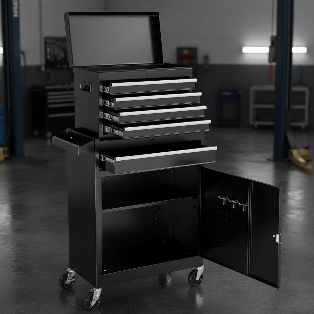 Rolling Tool Chest with Detachable Top Metal Toolbox, Lock Bar, 2-In-1, 11 In. Width, 5 Drawers Tool Cabinet Organizer